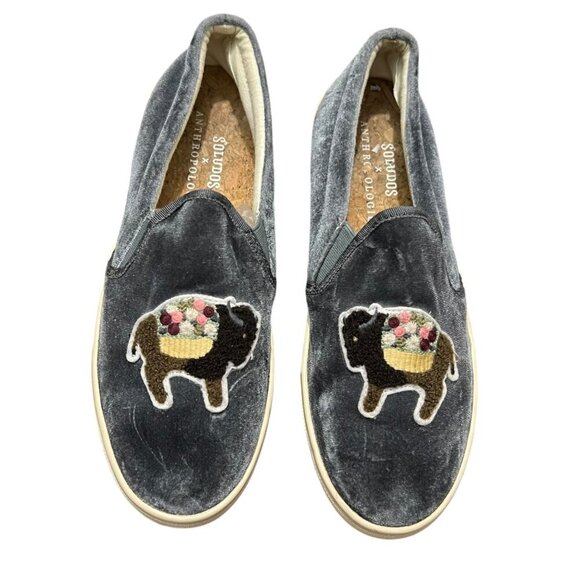 Soludos X Anthropologie Grey Velvet Slip-On Buffalo Slip On Flats Shoes Size 6.5 - Picture 3 of 6